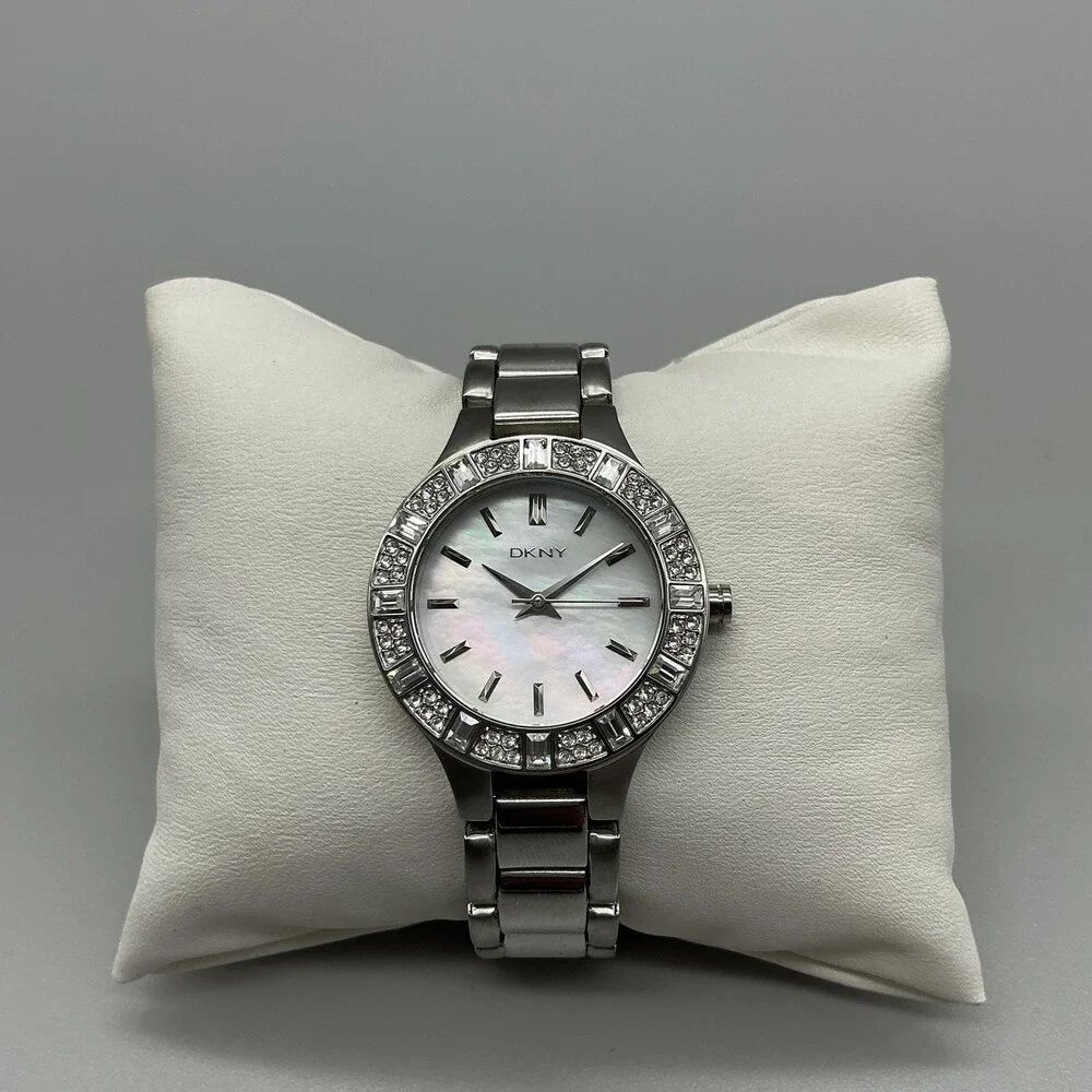 DKNY NY-8485 Women Watch 29mm MOP Dial Crystal Bezel Stainless New Battery 6.25